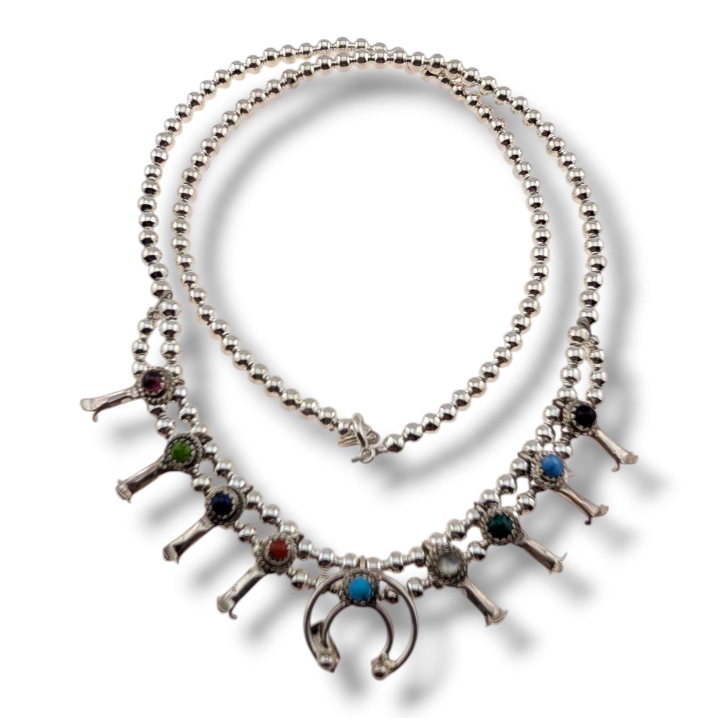 Navajo Mini Squash Blossom Necklace by Larry Curley