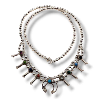 Navajo Mini Squash Blossom Necklace by Larry Curley