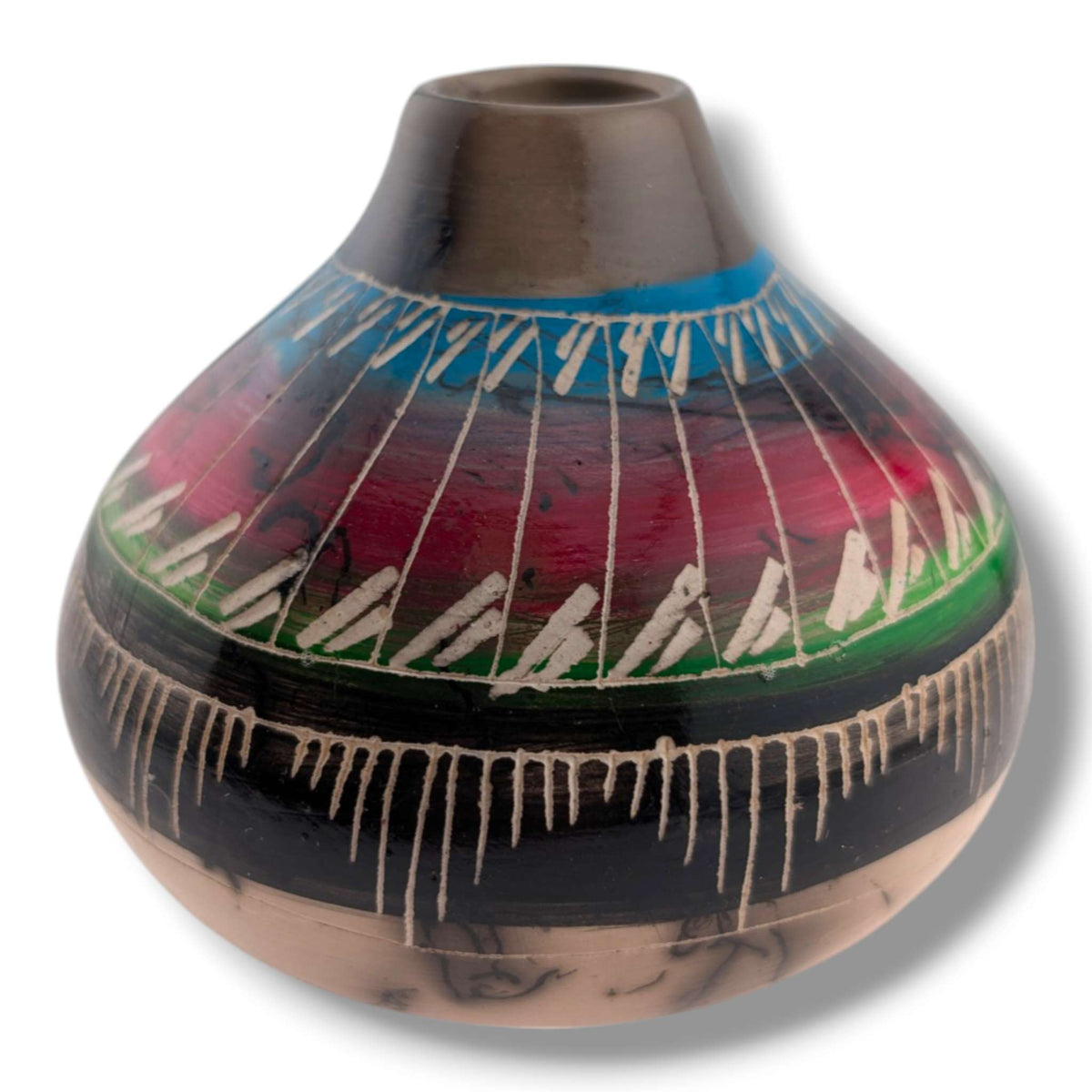 Navajo Hand-Etched Horsehair Pottery Vase by Ben Billy