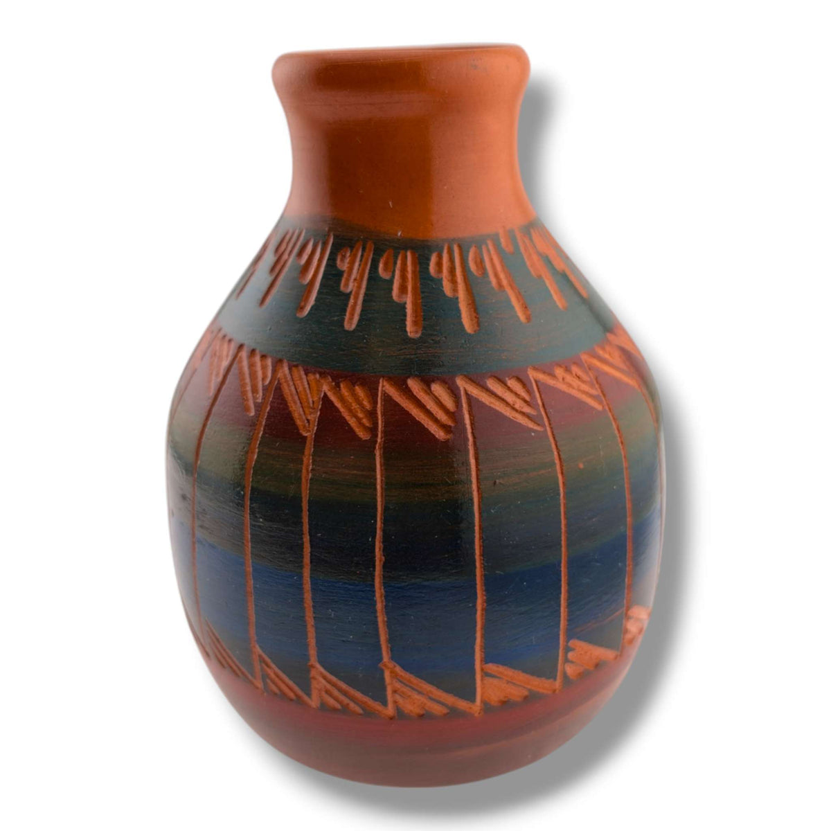 Navajo Hand-Etched Pottery Tall Ovoid Vase by Ben Billy