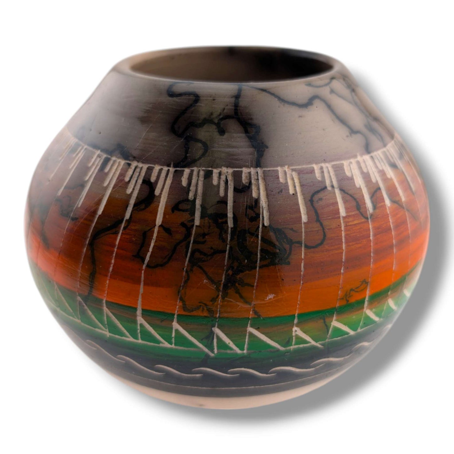 Navajo Hand-Etched Horsehair Seed Pot by Ben Billy