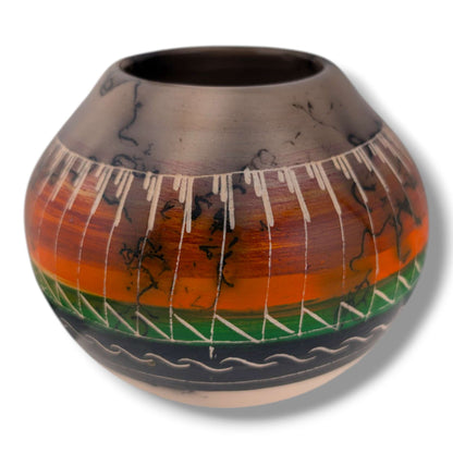 Navajo Hand-Etched Horsehair Seed Pot by Ben Billy