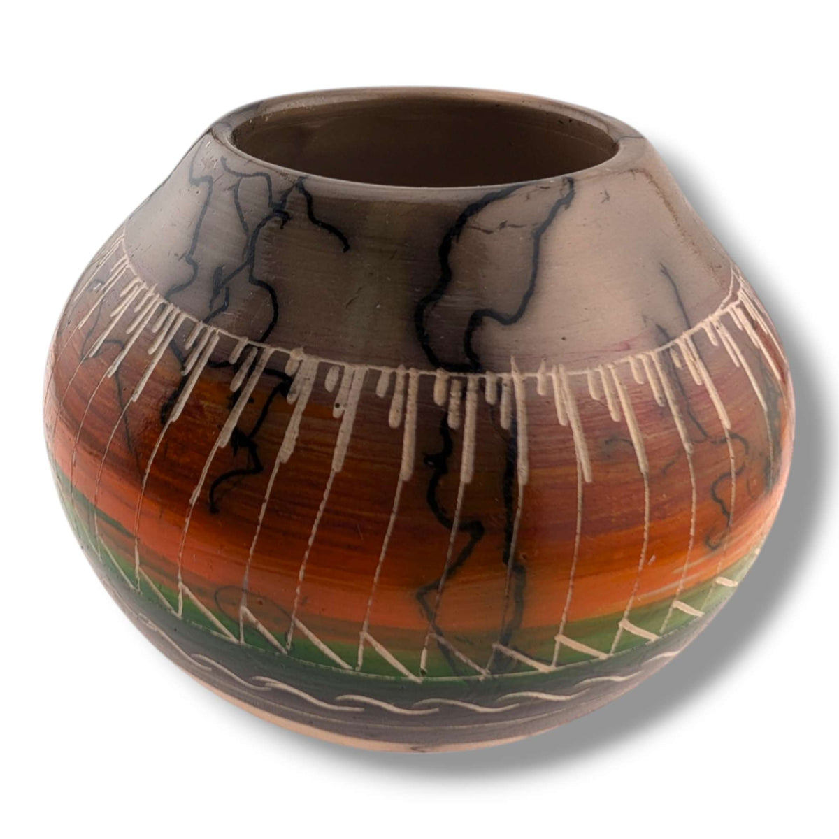 Navajo Hand-Etched Horsehair Seed Pot by Ben Billy