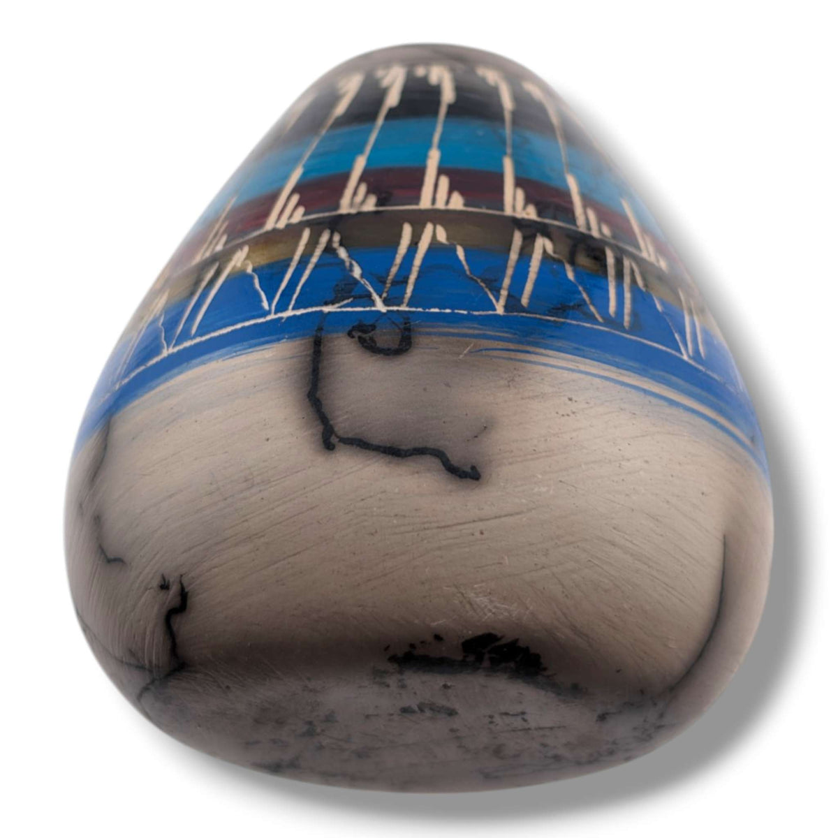 Navajo Hand-Etched Horsehair Pottery Tapered Blue Vase by Ben Billy