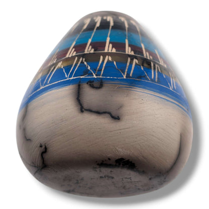 Navajo Hand-Etched Horsehair Pottery Tapered Blue Vase by Ben Billy