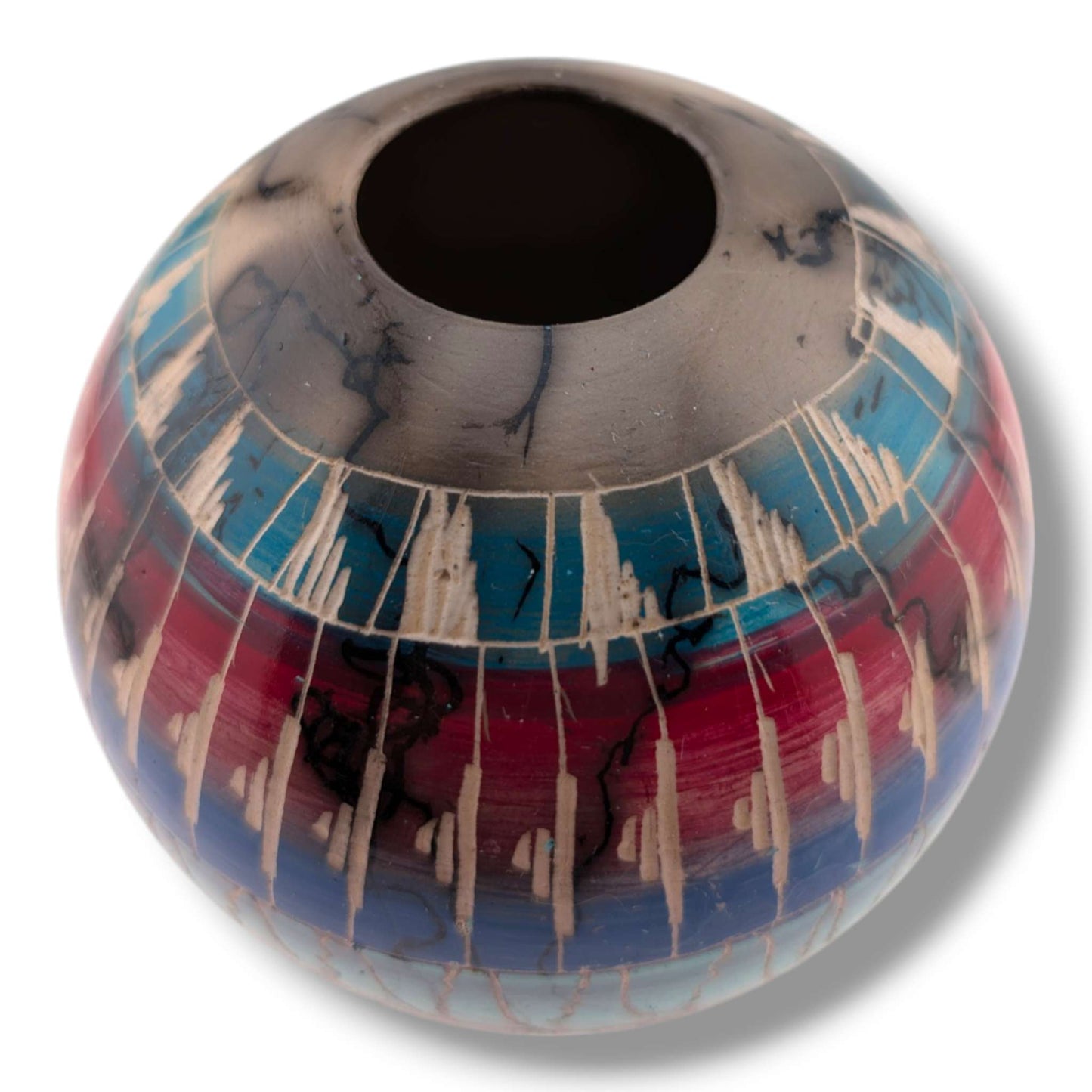 Navajo Hand-Etched Horsehair Round Seed Pot by Ben Billy