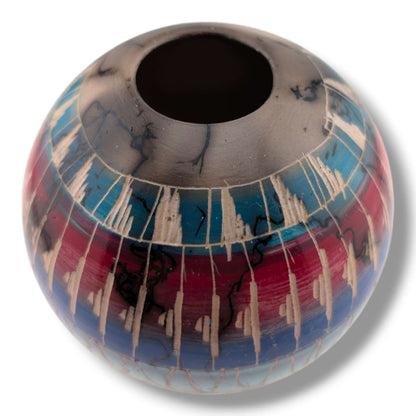 Navajo Hand-Etched Horsehair Round Seed Pot by Ben Billy