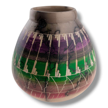 Navajo Hand-Etched Horsehair Vase in Jewel Tones by Ben Billy