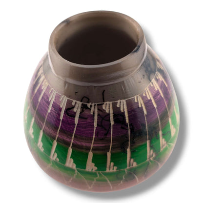 Navajo Hand-Etched Horsehair Vase in Jewel Tones by Ben Billy