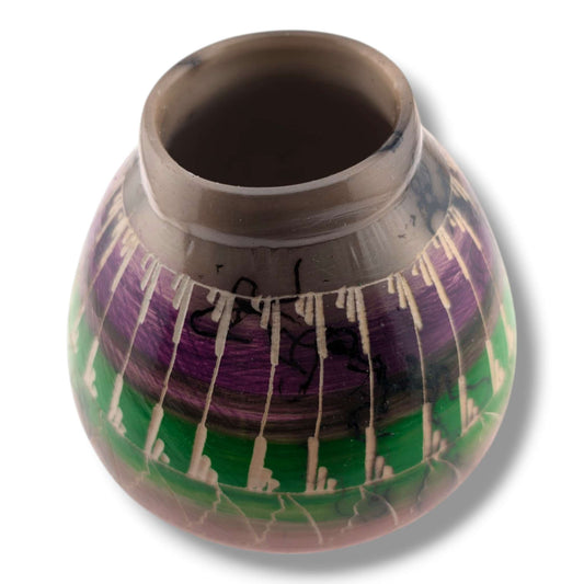 Navajo Hand-Etched Horsehair Vase in Jewel Tones by Ben Billy
