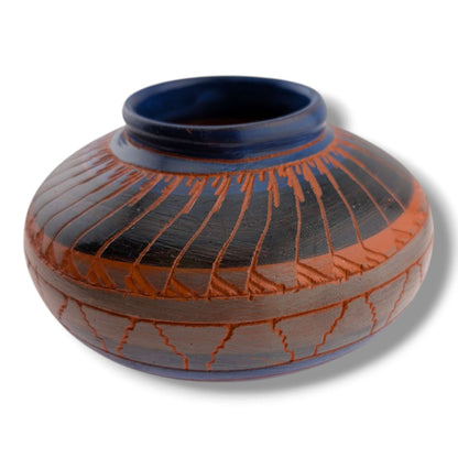 Navajo Hand-Etched Blue Seed Pot by Ben Billy