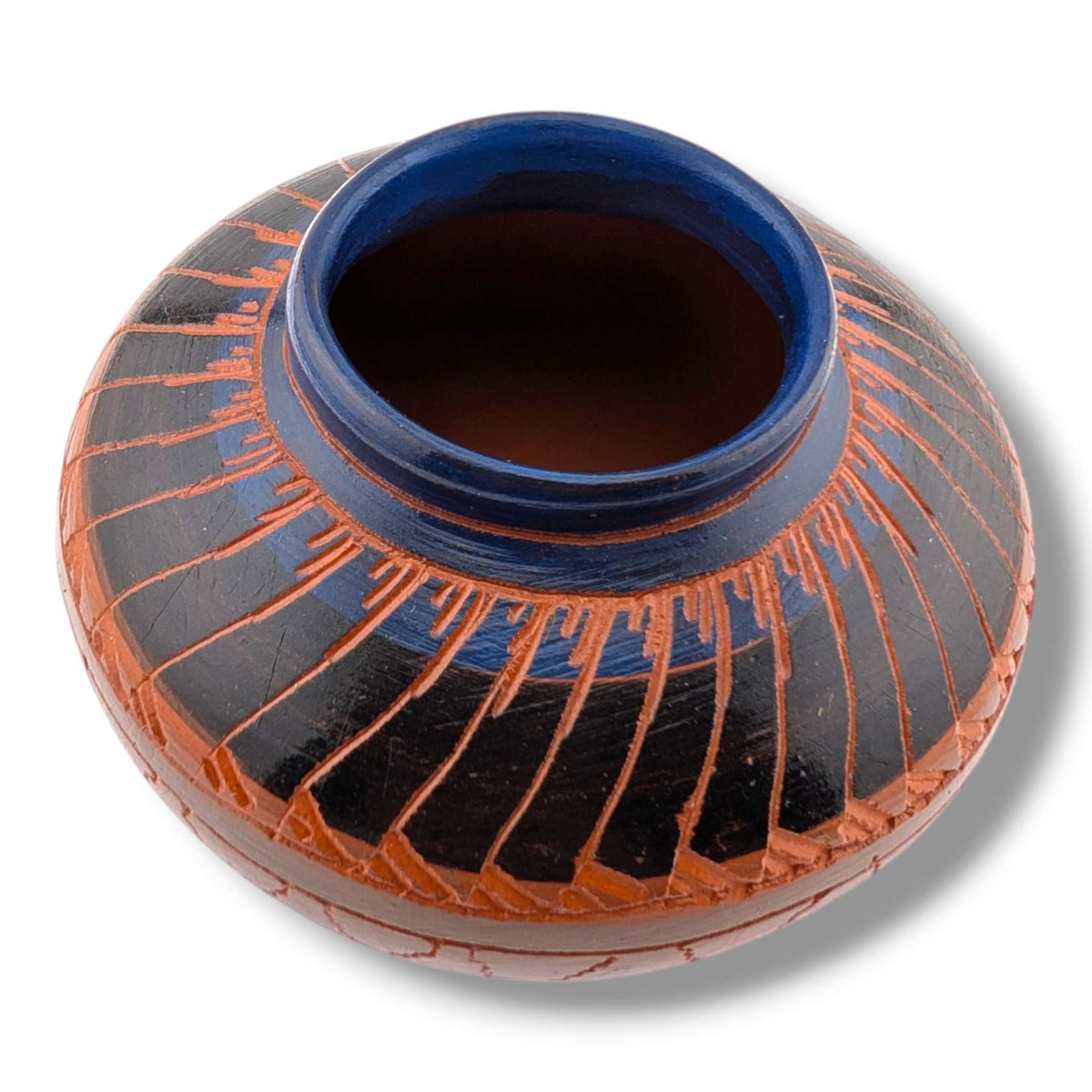 Navajo Hand-Etched Blue Seed Pot by Ben Billy