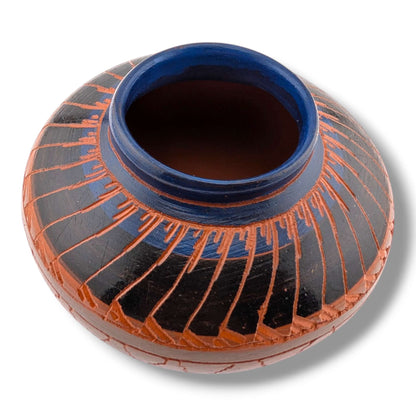 Navajo Hand-Etched Blue Seed Pot by Ben Billy