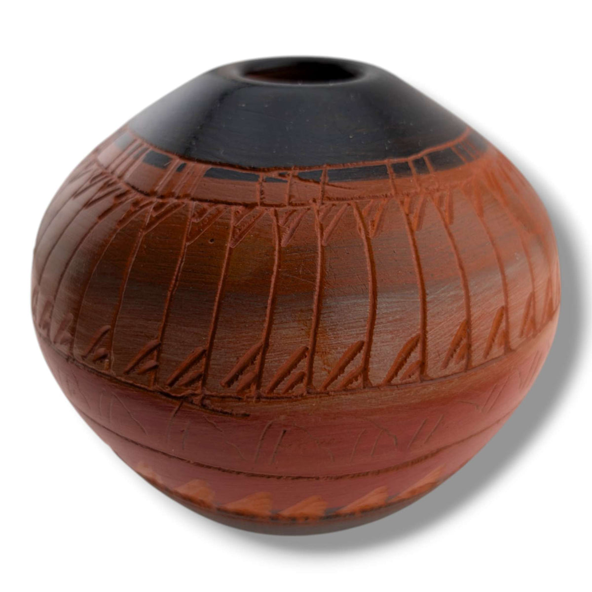 Navajo Hand-Etched Terracotta Round Seed Pot by Ben Billy (As-Is)