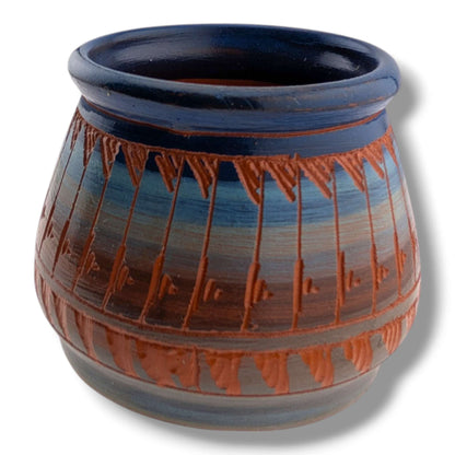 Navajo Hand-Etched Blue Gradient Vase by Ben Billy