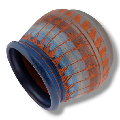 Navajo Hand-Etched Blue Gradient Vase by Ben Billy