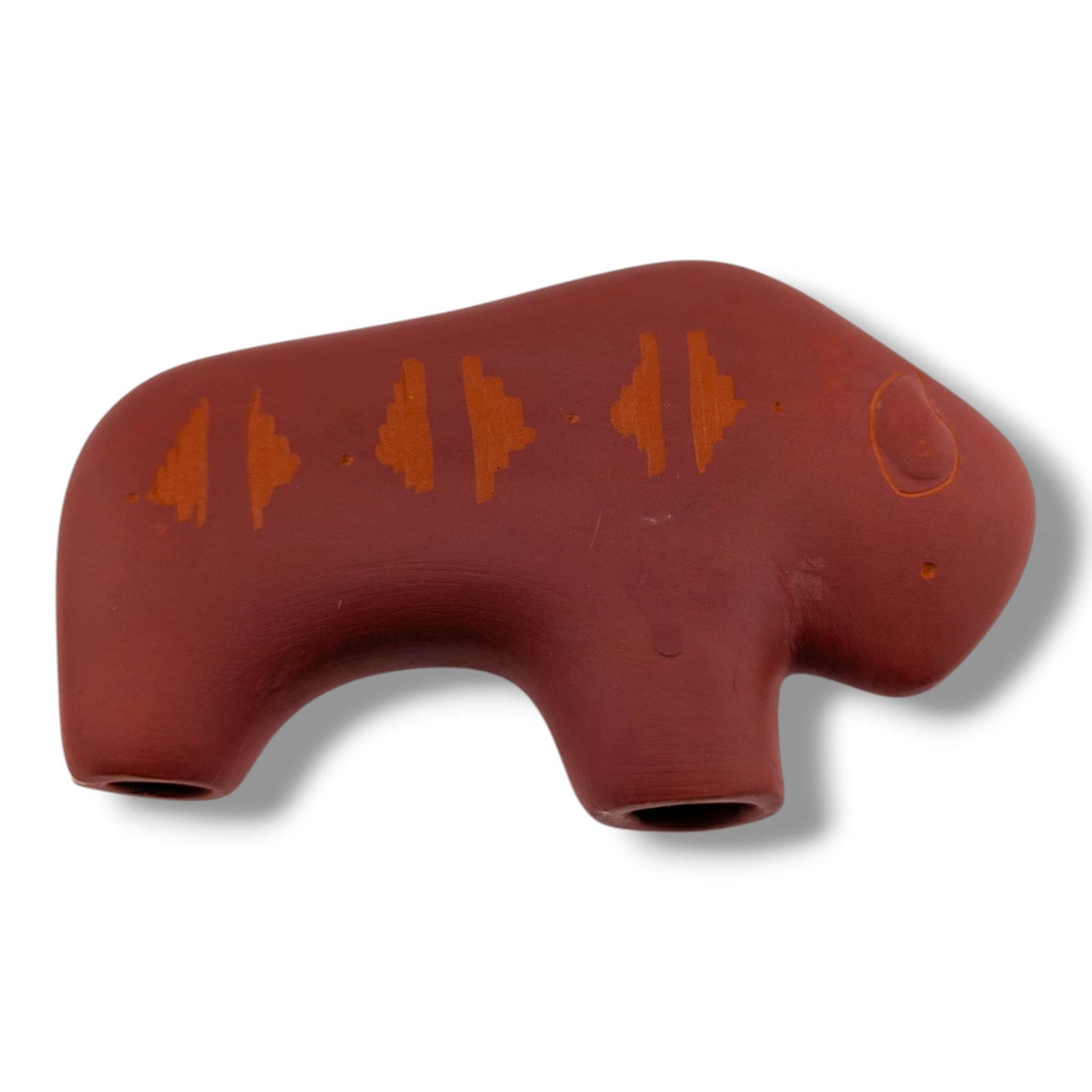 Navajo Hand-Etched Buffalo Sculpture in Terracotta Red by Ben Billy