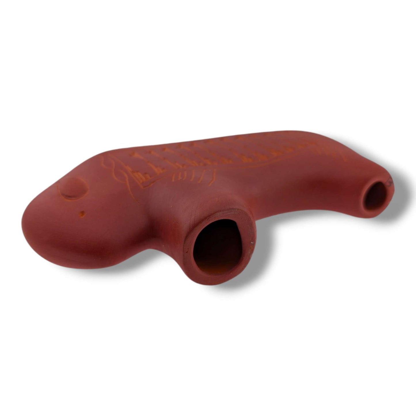 Navajo Hand-Etched Buffalo Sculpture in Terracotta Red by Ben Billy