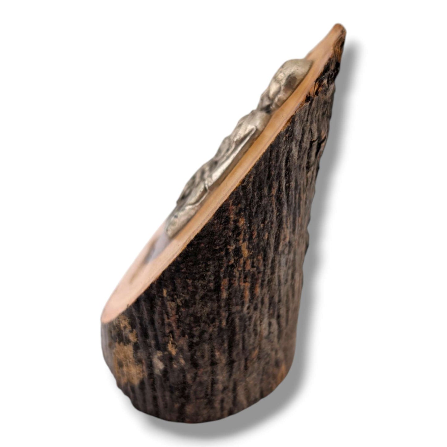 Olive Wood Holy Family Plaque with Metallic Relief