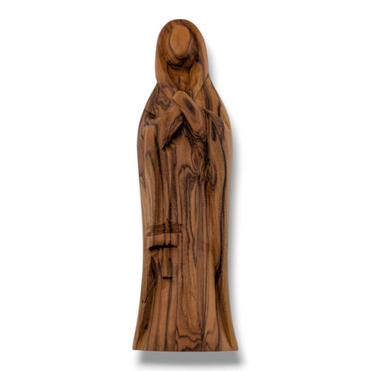 Hand-Carved Olive Wood Contemporary Virgin Mary Sculpture