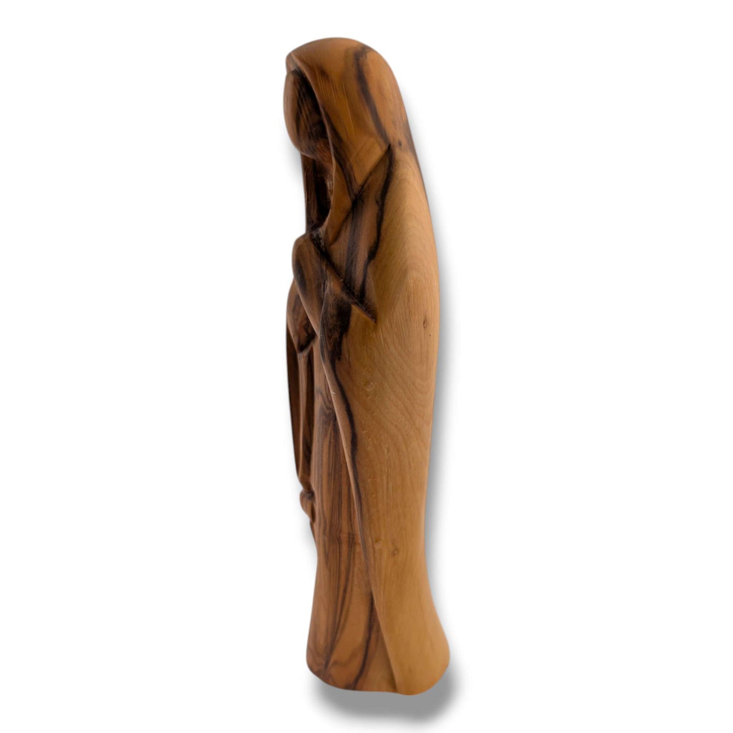 Hand-Carved Olive Wood Contemporary Virgin Mary Sculpture