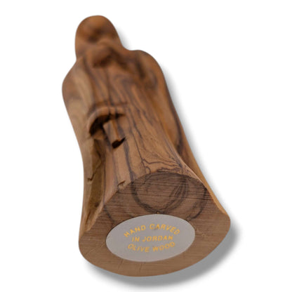 Hand-Carved Olive Wood Contemporary Virgin Mary Sculpture