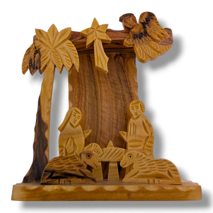 Hand-Carved Olive Wood Nativity Scene Sculpture