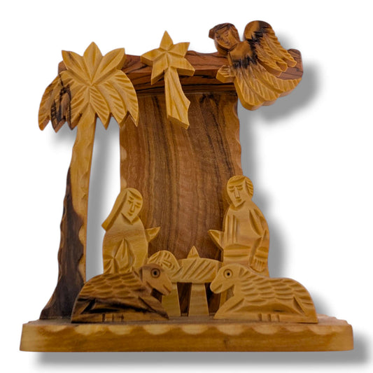 Hand-Carved Olive Wood Nativity Scene Sculpture