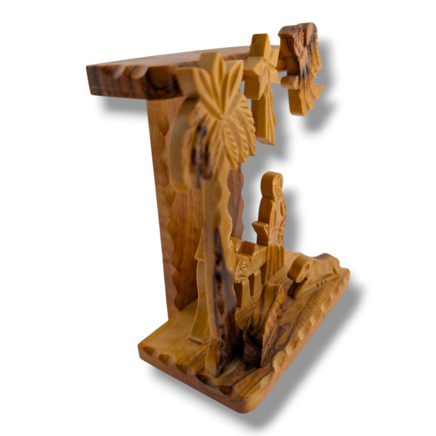Hand-Carved Olive Wood Nativity Scene Sculpture