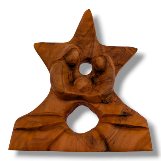 Hand-Carved Olive Wood Holy Family Grotto Sculpture