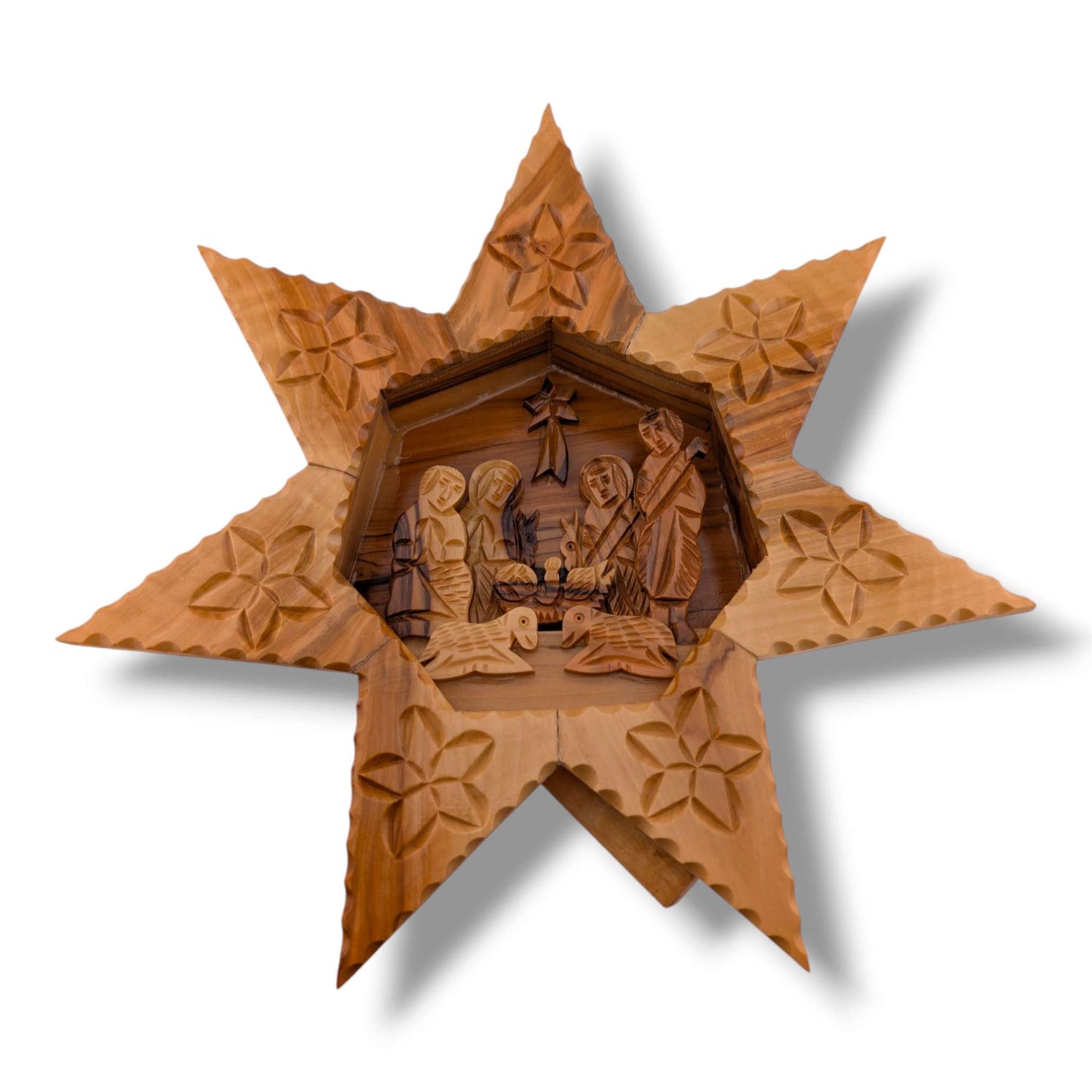 Hand-Carved Olive Wood Eight-Pointed Star Nativity Scene by Salim
