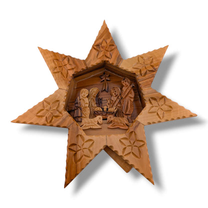 Hand-Carved Olive Wood Eight-Pointed Star Nativity Scene by Salim