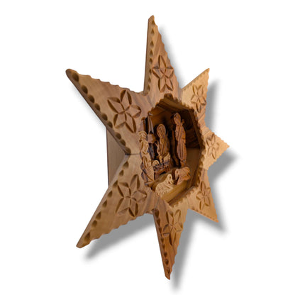 Hand-Carved Olive Wood Eight-Pointed Star Nativity Scene by Salim