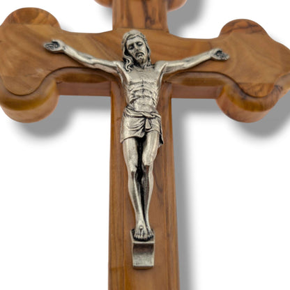 Hand-Carved Olive Wood Crucifix with Silver Corpus and Incense Relic