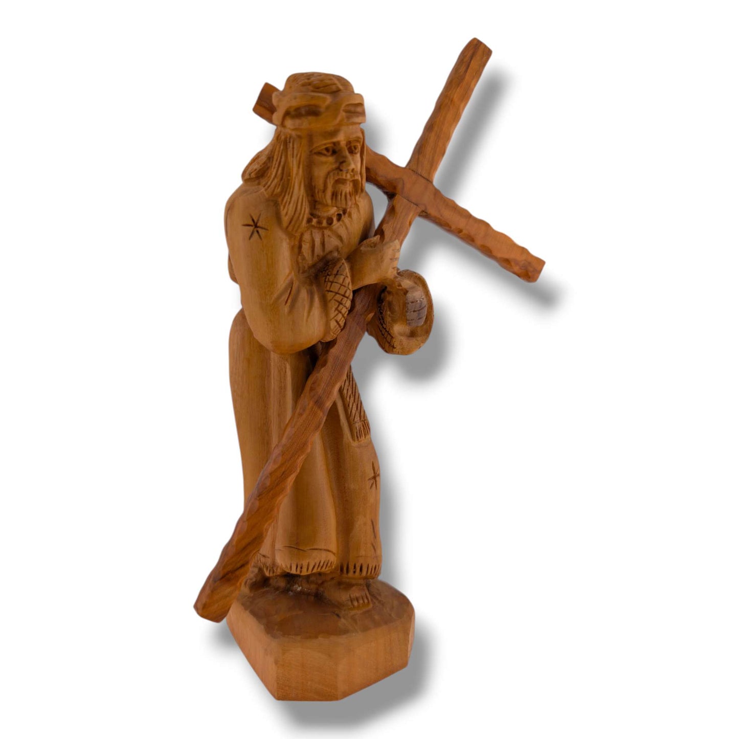 Hand-Carved Olive Wood Sculpture of Jesus Carrying the Crucifix