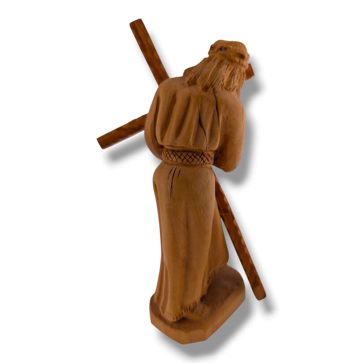 Hand-Carved Olive Wood Sculpture of Jesus Carrying the Crucifix
