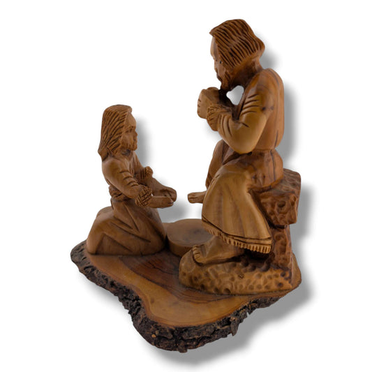 Hand-Carved Olive Wood Jesus Washing Peter's Feet Sculpture
