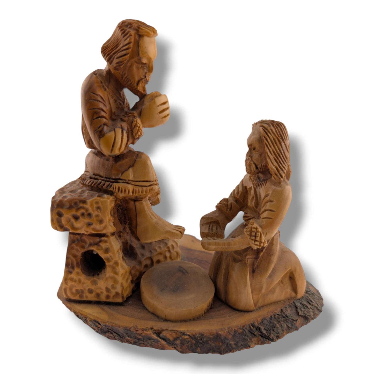 Hand-Carved Olive Wood Jesus Washing Peter's Feet Sculpture