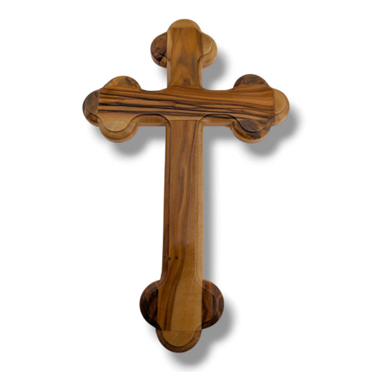 Hand-Carved Olive Wood Budded Crucifix