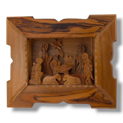Hand-Carved Olive Wood Rectangular Nativity Grotto