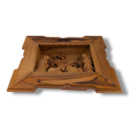 Hand-Carved Olive Wood Rectangular Nativity Grotto