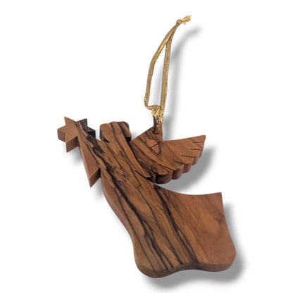 Hand-Carved Olive Wood Angel with Star Ornament