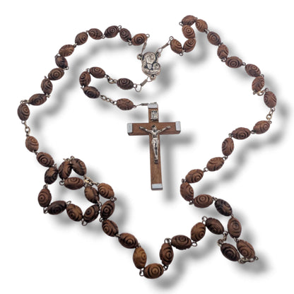Hand-Carved Olive Wood Five-Decade Rosary with Oval Beads