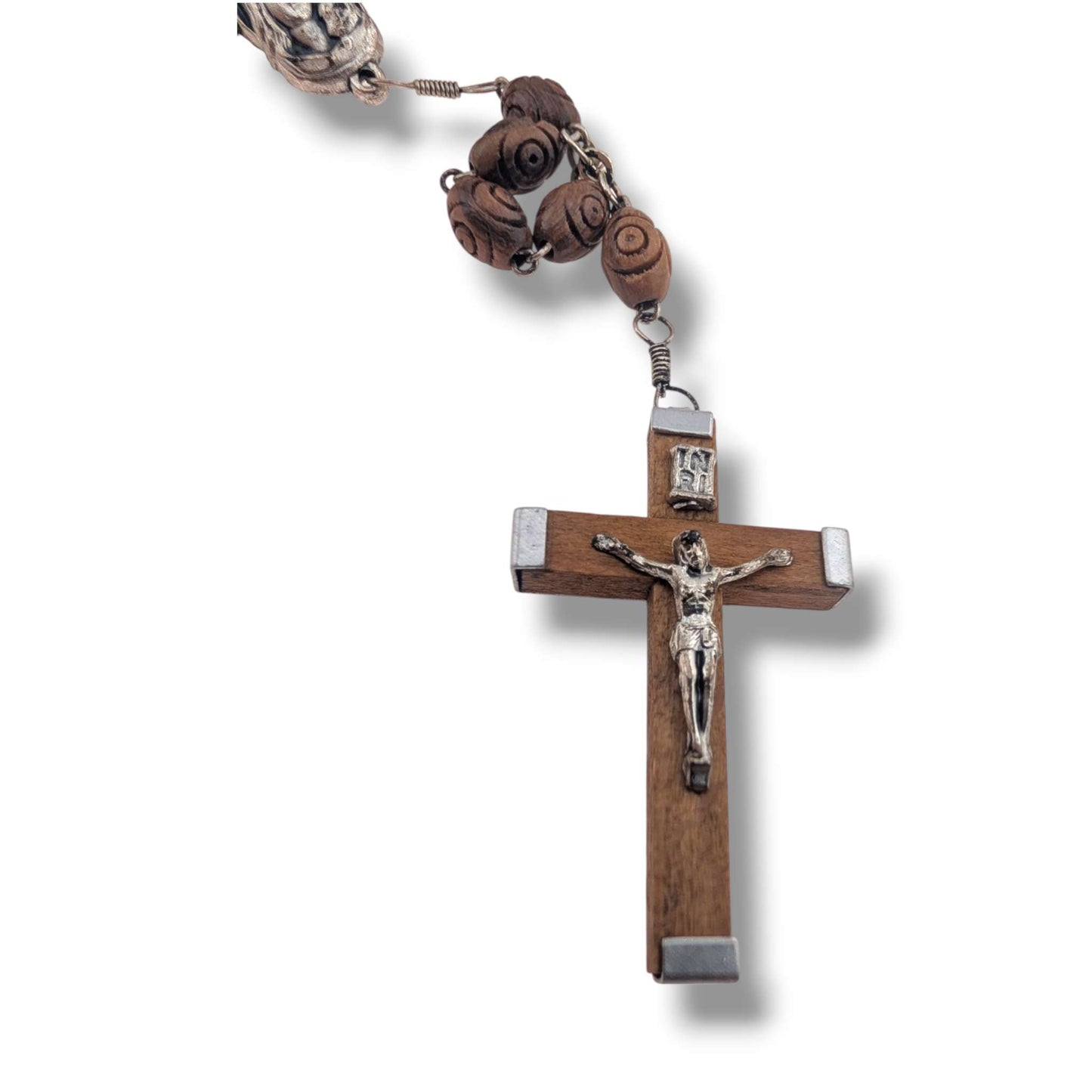 Hand-Carved Olive Wood Five-Decade Rosary with Oval Beads