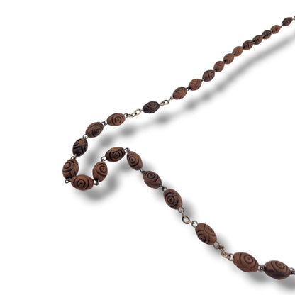 Hand-Carved Olive Wood Five-Decade Rosary with Oval Beads