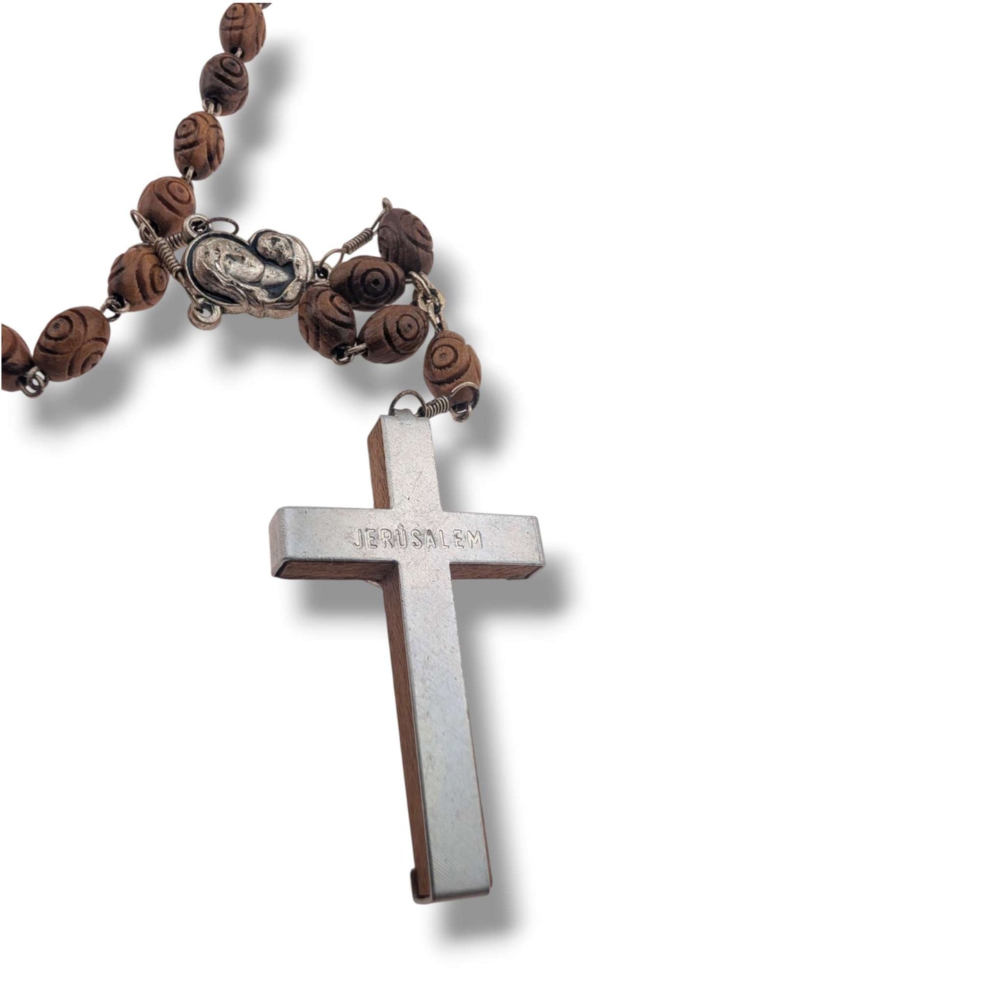 Hand-Carved Olive Wood Five-Decade Rosary with Oval Beads