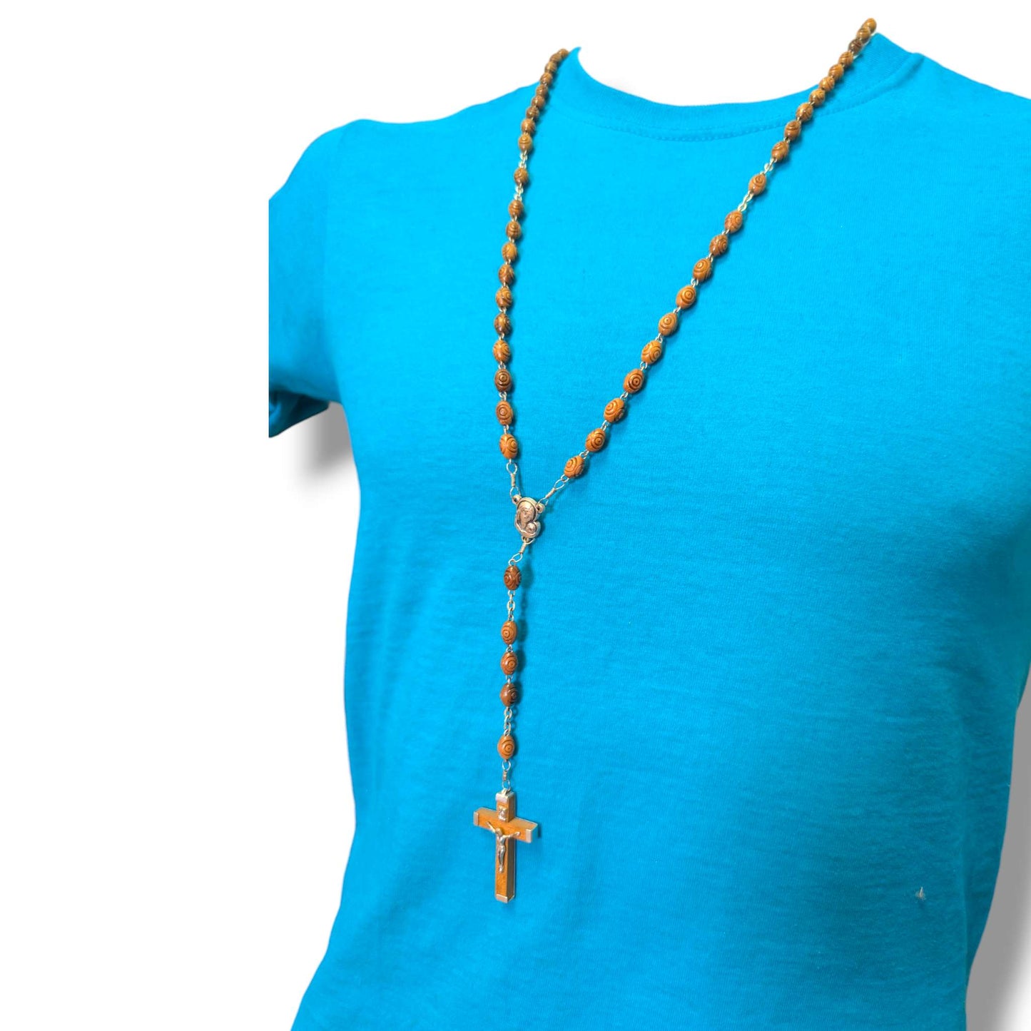 Hand-Carved Olive Wood Five-Decade Rosary with Oval Beads