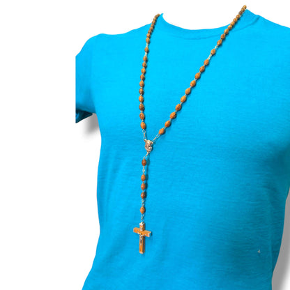 Hand-Carved Olive Wood Five-Decade Rosary with Oval Beads