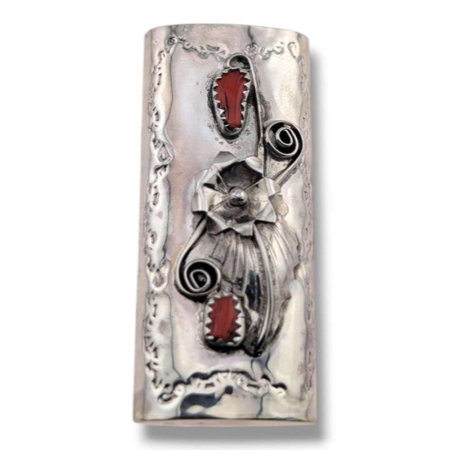 Navajo Sterling Silver Mini Bic Lighter Case with Red Coral