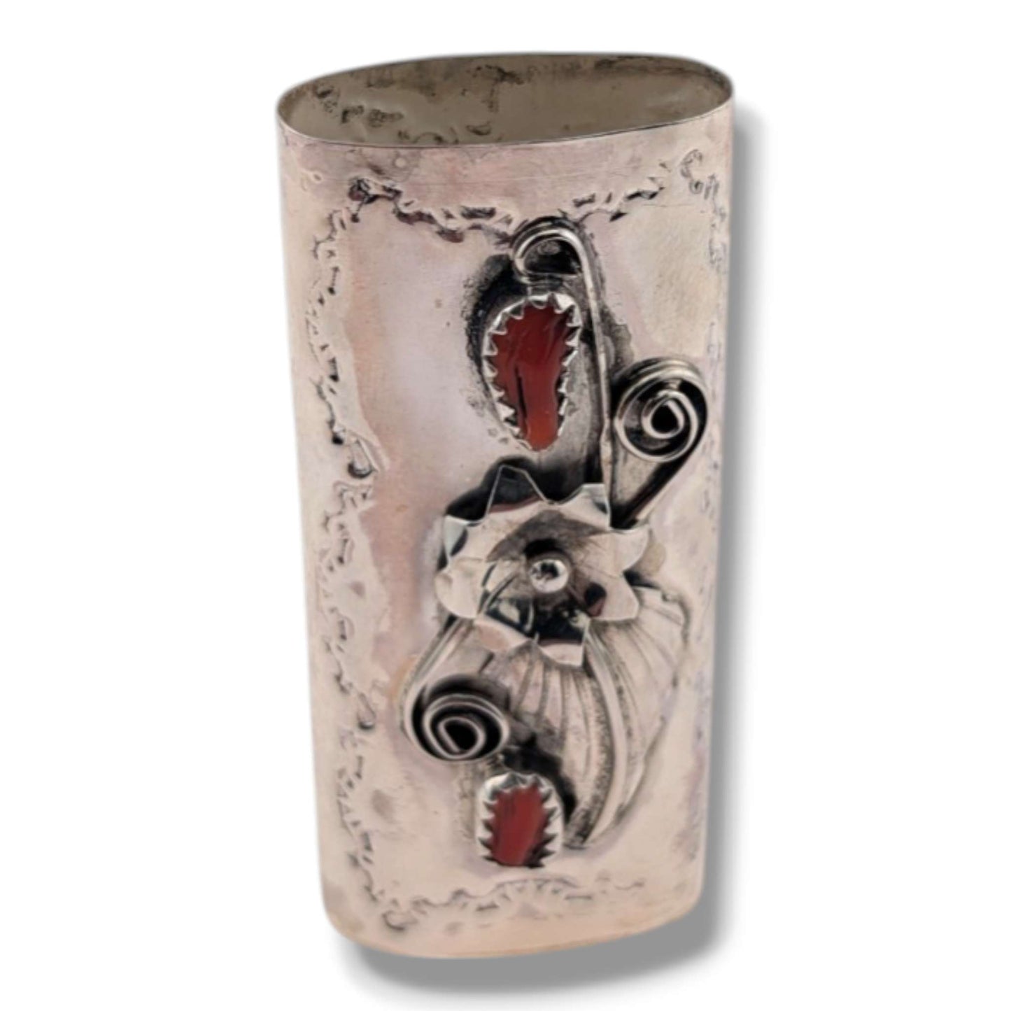 Navajo Sterling Silver Mini Bic Lighter Case with Red Coral